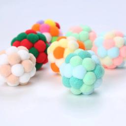 1 pçs suprimentos para animais de estimação gato auto-animado bola engraçado gato bouncy pelúcia sino bola multicolorido costura cor natal gato jogando brinquedos - Image 3