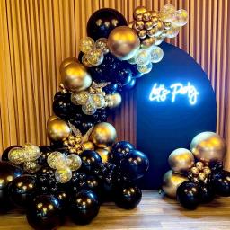 117 pçs preto balão guirlanda arco kit metálico ouro confetes balões para festa de aniversário casamento graduação decoração do chuveiro do bebê - Image 5