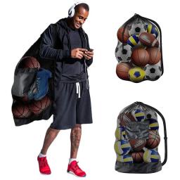 Saco de bola de malha grande cordão, saco de cordão para armazenamento, futebol, basquete, voleibol, sacos de treinamento, bolsa esportiva preta com alças - Image 1