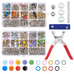 100/200 conjuntos de prendedores snap kit ferramenta, botões de pressão do metal anéis com prendedor alicate imprensa kit de ferramentas para costura de roupas 10 cores - Image 1