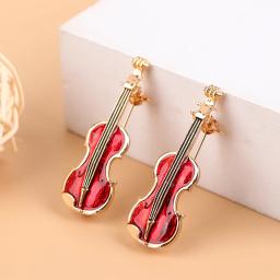 Elegante Violino Vermelho Pin Broches para Senhora, Cristal Strass, Instrumentos Musicais, Broche Pin, Acessórios de Jóias, Moda, 1Pc - Image 1