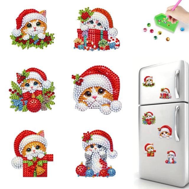 Conjunto de 6 Ímãs de Geladeira para Natal em Diamante - Kits de Artesanato DIY e Pintura