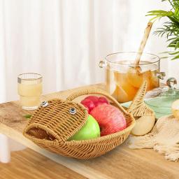 Cesta De Armazenamento De Vime Vegetal Bonito Peixe Forma Bandeja De Cozimento De Pão Rattan Cestas De Pão para Acampamento Sala De Jantar Piquenique - Image 2