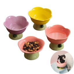 Tigela levantada antiderrapante para animais de estimação, alimentador cerâmico bonito, forma de flor, pé alto, alimentador de cachorro, água de alimentação, prato de gato elevado, suprimentos para animais, novo - Image 2