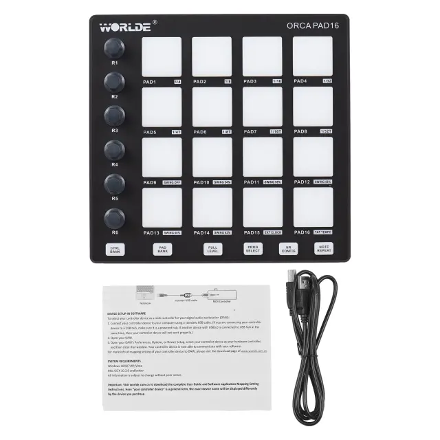 Controlador MIDI Portátil Mini com 6 Botões, Repetição de Nota e Pads Sensíveis ao Toque para Criação Musical USB