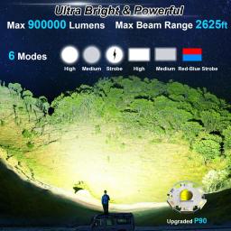 Refletor recarregável 900000   Lumens led luzes de ponto portátil grande lanterna super brilhante ao ar livre holofotes solares holofote - Image 2