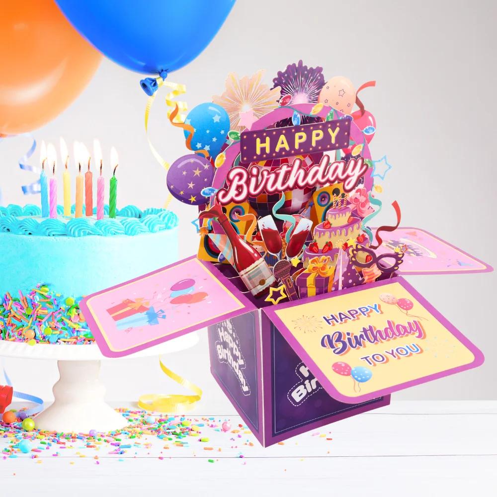 Feliz aniversário pop up cartão, cartão com envelope - Image 1