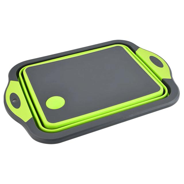 Tábua de Corte Dobrável em Silicone com Escorredor Integrado e Compartimento para Armazenamento de Cozinha