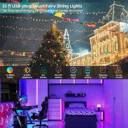 Multicolor Fairy String Luzes LED, Cortina impermeável Luzes, Luzes de Natal, Remoto e Bluetooth, Endereçável, 10m, 100LEDs, 5V - Image 6