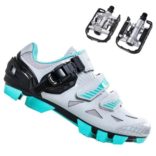 Sapatilha Feminina Absolute Luna II para Ciclismo MTB Cinza com Pedal Plataforma Wellgo C2