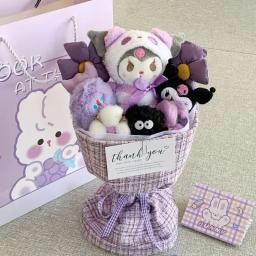 Sanrio anime kuromi buquê de flores de pelúcia dos desenhos animados hellokitty cinnamoroll brinquedo de pelúcia kawaii decoração boneca menina presente dos namorados - Image 1
