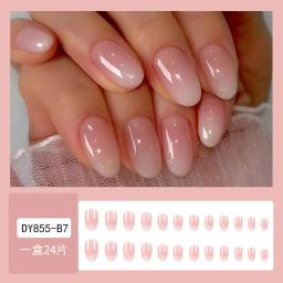 24 pçs oval curto rosa imprensa em unhas simples ombre primavera unhas falsas para doce atrevido legal feminino & menina removível wearable arte do prego - Image 3