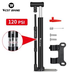 West biking-alta pressão bomba de ar para bicicleta, mini bomba liga portátil com medidor, válvula Schrader presta, inflator pneu - Image 1