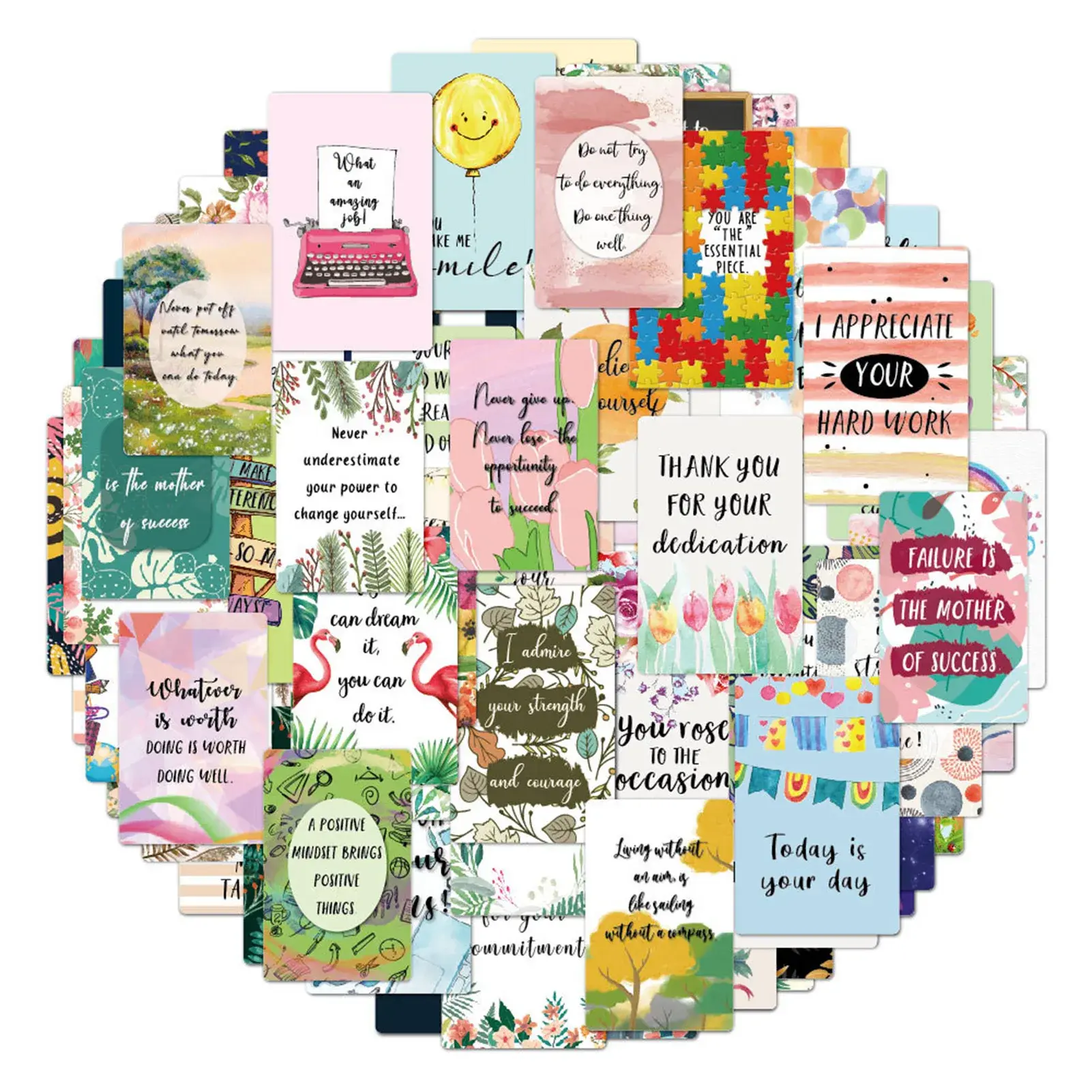 Mini Citação Cartões Adequado para Aniversários e Festivais, Palavras Positivas, Grato, 72Pcs - Image 1