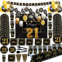 21 anos de idade festa de aniversário descartáveis utensílios de mesa feliz aniversário balões banner adulto 21th decorações de festa de aniversário suprimentos - Image 1