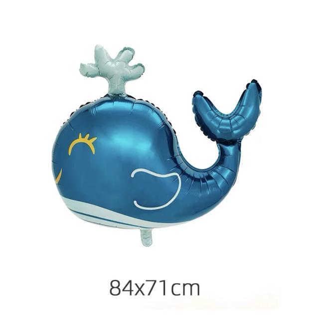 Balão de Filme de Alumínio Azul em Forma de Grande Baleia para Decoração de Aniversário de Bebê com Tema de Animal Marinho