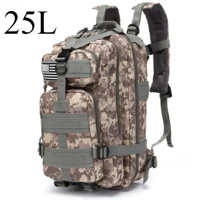 Mochila Tática Molle 25L/50L para Caminhada, Acampamento, Trekking, Caça, Pesca, Academia
