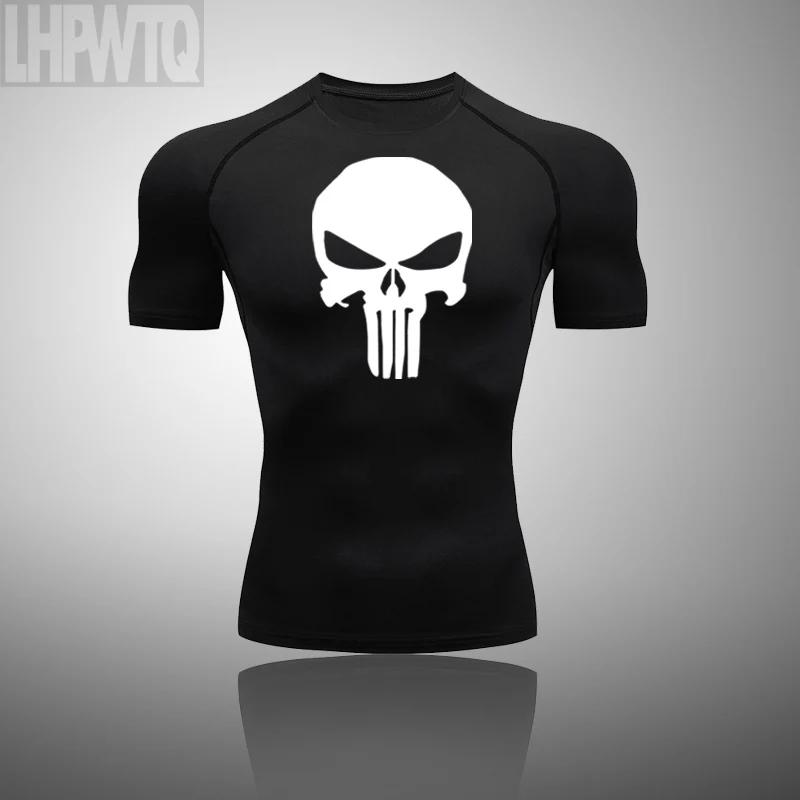 Rashguard masculino ginásio de fitness esportes punisher t-camisa compressão rápida seca mma boxe jogging treinamento tênis musculação conjuntos - Image 1