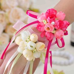 Corsagens de pulso rosa artificial mão flor da dama de honra de seda flor pulseira casamento nupcial pulso acessórios flor decoração festa - Image 1
