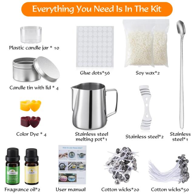 Kit Completo DIY para Fazer Velas: Suprimentos para Iniciantes com Cera de Abelha, Corantes, Pavio, Suporte Adesivo e Ferramentas de Aromaterapia, Incluindo 240g