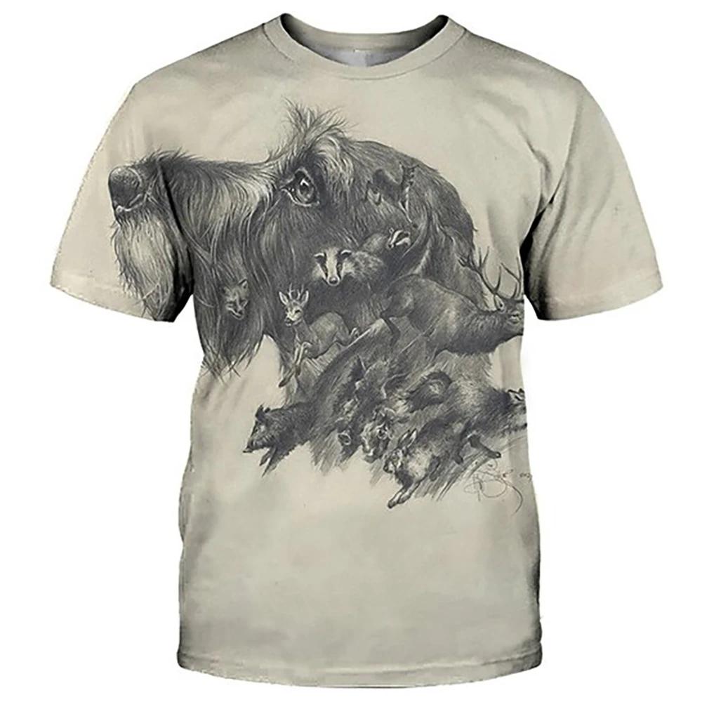 Camisetas estampadas para cães de caça masculinas, gola redonda, manga curta, tops gráficos para animais selvagens, camisetas casuais masculinas, camiseta de harajuku, verão - Image 1