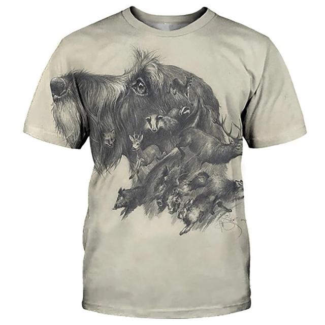 Camisetas Estampadas Masculinas para Cães de Caça com Gola Redonda e Manga Curta, Estilo Gráfico para Animais Selvagens, Ideal para o Verão