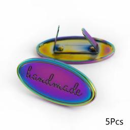 Hand Made Metal Labels para Costura, Ouro e Cor Prata, Etiquetas de vestuário para sacos e bolsa, Feito à mão, letra impressa, DIY, 5 PCs - Image 5
