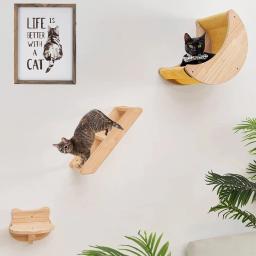 Madeira maciça Gato Prateleira Parede Hammock, Escalada Prateleiras, Lua Em Forma e Poleiros Escada, Mobiliário Atividade Interior - Image 1