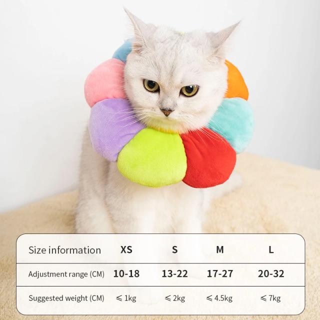 Coleira Protetora Anti-Mordida para Pets com Estampa de Flor do Arco-Íris - Ideal para Gatos e Cachorros, Acessório de Recuperação Confortável