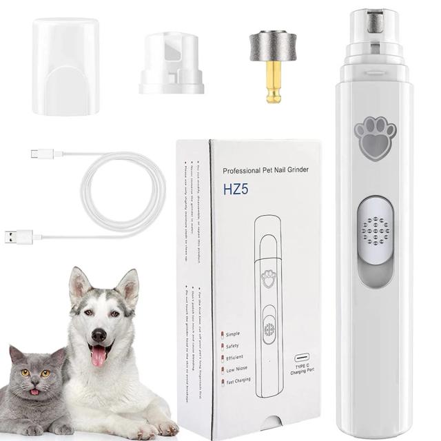 Aparador Elétrico USB Recarregável para Unhas de Pets, Cortador Indolor com Polisher Wheel para Animais Pequenos e Grandes