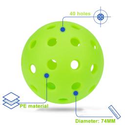 Pickleball luminoso para jogos e treinos noturnos, bola verde, brilho no escuro, bola de golfe colorida, 40 buracos, 74mm, 6pcs - Image 3