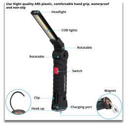 Recarregável Camping Lanterna LED, Luz de trabalho com ímã e gancho, IP64 impermeável, 5 modos de iluminação, Adequado para trabalho noturno - Image 4