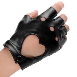 1 par punk curto luvas de couro sintético feminino metade dedo sem dedos luvas moda senhora bonito preto luvas - Image 5
