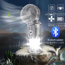 Lanterna LED portátil recarregável USB solar com ventilador, barraca, lâmpada de emergência, lanterna, banco de potência, ao ar livre, controle Bluetooth - Image 1