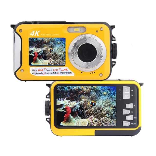 Câmera Subaquática Impermeável Dual Screen 48MP 4K com Estabilização e Função Selfie