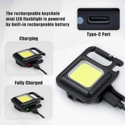 Cob led mini lanterna super brilhante edc chaveiro luz de emergência ao ar livre acampamento bolso lâmpada com cauda ímã saca-rolhas - Image 3