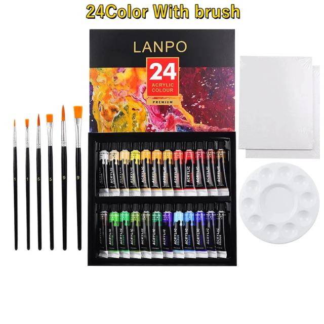 Kit Completo de Tintas Acrílicas para Artistas com 12 Tubos de 12ml em 24 Cores e Escova para Pintura à Mão e Projetos de Bricolagem