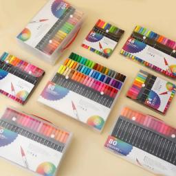 Dupla Marcadores Fine Brush Pen, Dupla Dica, Art Marker, Colorir, Mão Lettering, Desenho, Material Escolar, 12 Pcs, 24 Pcs, 36 Pcs, 60 Pcs, 80 Pcs, 100 Pcs, PCes 120 - Image 3