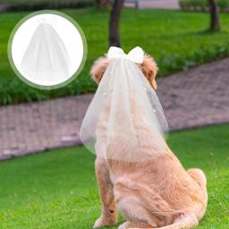 Véu com arco para cachorro, Vestido de noiva com decoração, Traje de noiva - Image 1