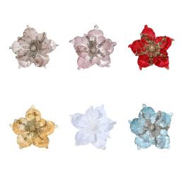 Poinsétia Artificial Flores com Clipes Hastes, Árvore De Flores De Natal, Ornamentos Pendurados, Decoração Da Festa, Glitter, 8Pcs - Image 5