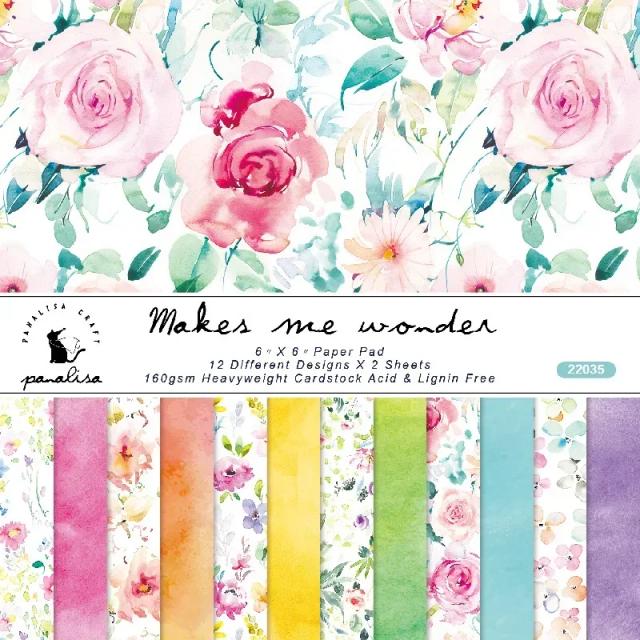 Papel de Fundo Floral Colorido para Scrapbook e Junk Journal - Pack com 12 Folhas de 6 Polegadas para Artesanato