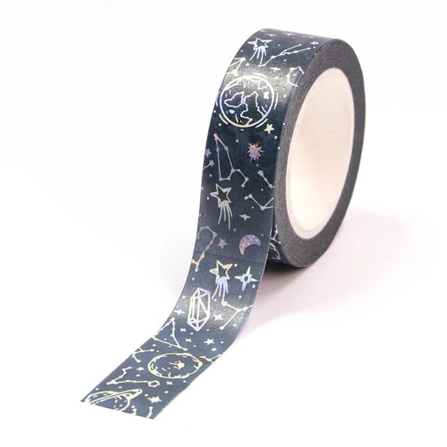 Fita Adesiva Decorativa Estrela e Lua - Céu Estrelado para Scrapbooking e Papelaria Kawaii - 10m