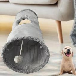 Túnel de pelúcia dobrável para pet, canal dobrável, brinquedo educativo, brinquedos interativos, suprimentos para cachorros, camurça, quente, inverno - Image 1