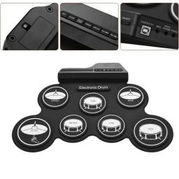 Kit de Bateria Eletrônica com Baquetas e Pedal Sustain, Rolo de Mão, Bateria de Música Dobrável, Prática Portátil, USB, Kit 7-Pad - Image 5