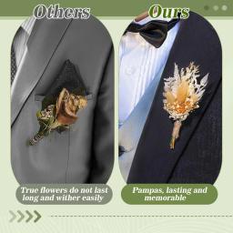 Boho Boutonniere com alfinetes para homens, padrinhos do noivo, flor artificial, mini buquê, decoração de outono, casamento de bolso, 2 peças - Image 6
