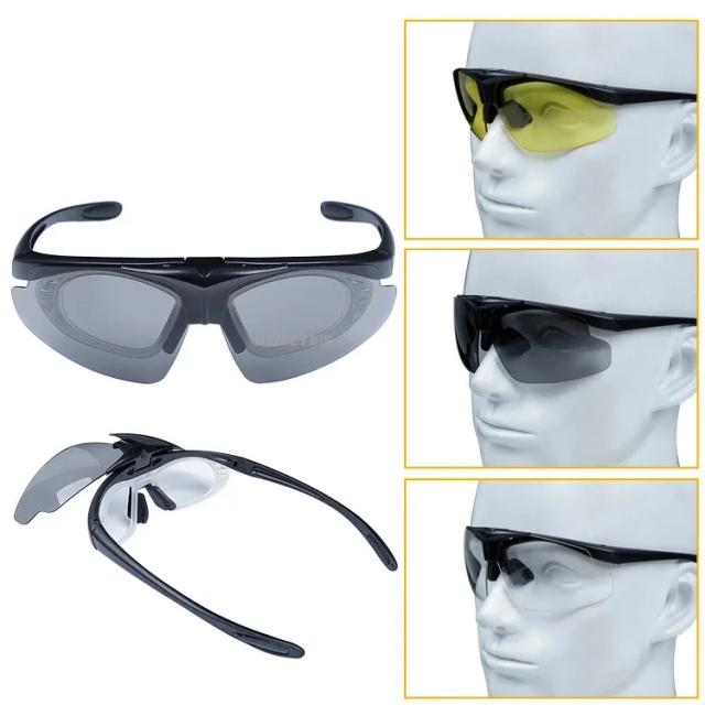 Óculos Táticos para Tiro e Paintball com Proteção UV e 3 Lentes para Caça e Caminhadas ao Ar Livre
