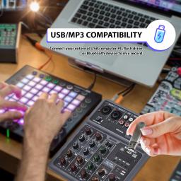 Mixer de áudio com microfone sem fio, 6 canais, misturando console, acessórios eletrônicos para instrumentos musicais, BT Mixer, OTG, 4DSP Scene Effects - Image 4