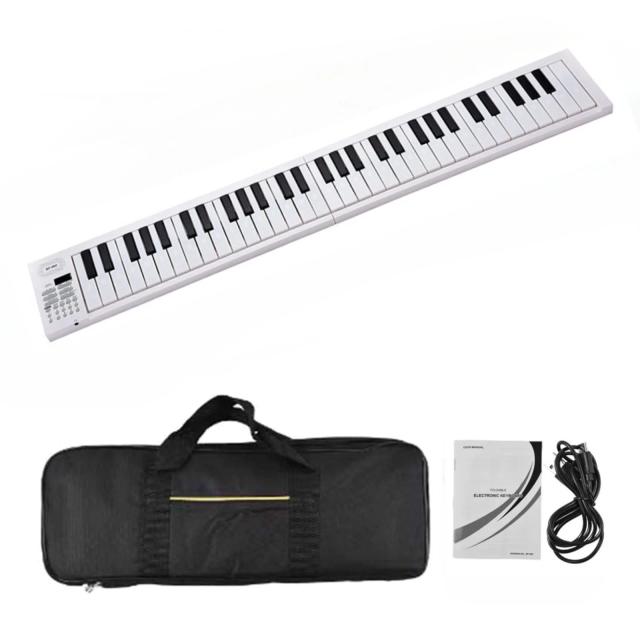 Teclado de Piano Portátil Dobrável 61 Teclas LED Bateria Integrada