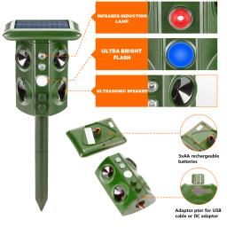 Repelente animal impermeável solar exterior ultrassônico repelente animal com luzes piscando sensor de movimento - Image 3