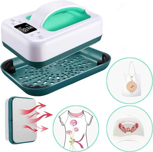 Mini Prensa Térmica Portátil 7x5 para Sublimação HTV: Rápida, Eficiente e Fácil de Usar em Camisas Artesanais com Base Isolada